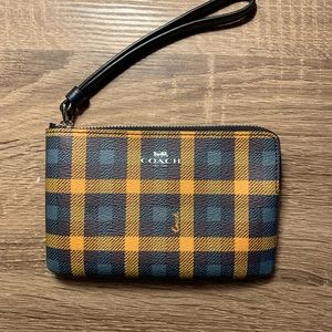 Blue & Orange Plaid Coach Wristlet